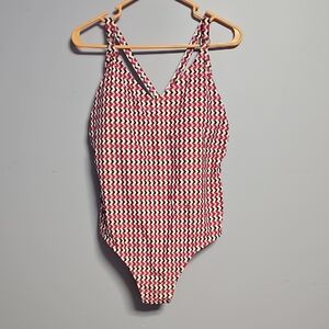 Kona Sol Striped Red and White One Piece Swimsuit